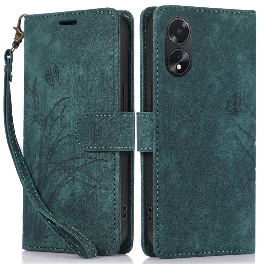 Wallet Leather Cover for Oppo A78 4G Shell Imprint Orchid Butterfly Pattern Phone Case