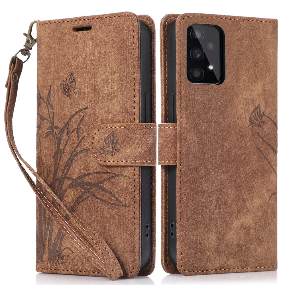 Til Samsung Galaxy A73 5G Etui Pung Læder Cover Orkide Sommerfugl Mønster