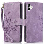 For Samsung Galaxy A04e 4G / F04 4G / M04 4G Leather Wallet Case Orchid Butterfly Pattern