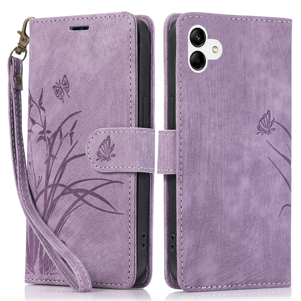 For Samsung Galaxy A04e 4G / F04 4G / M04 4G Leather Wallet Case Orchid Butterfly Pattern