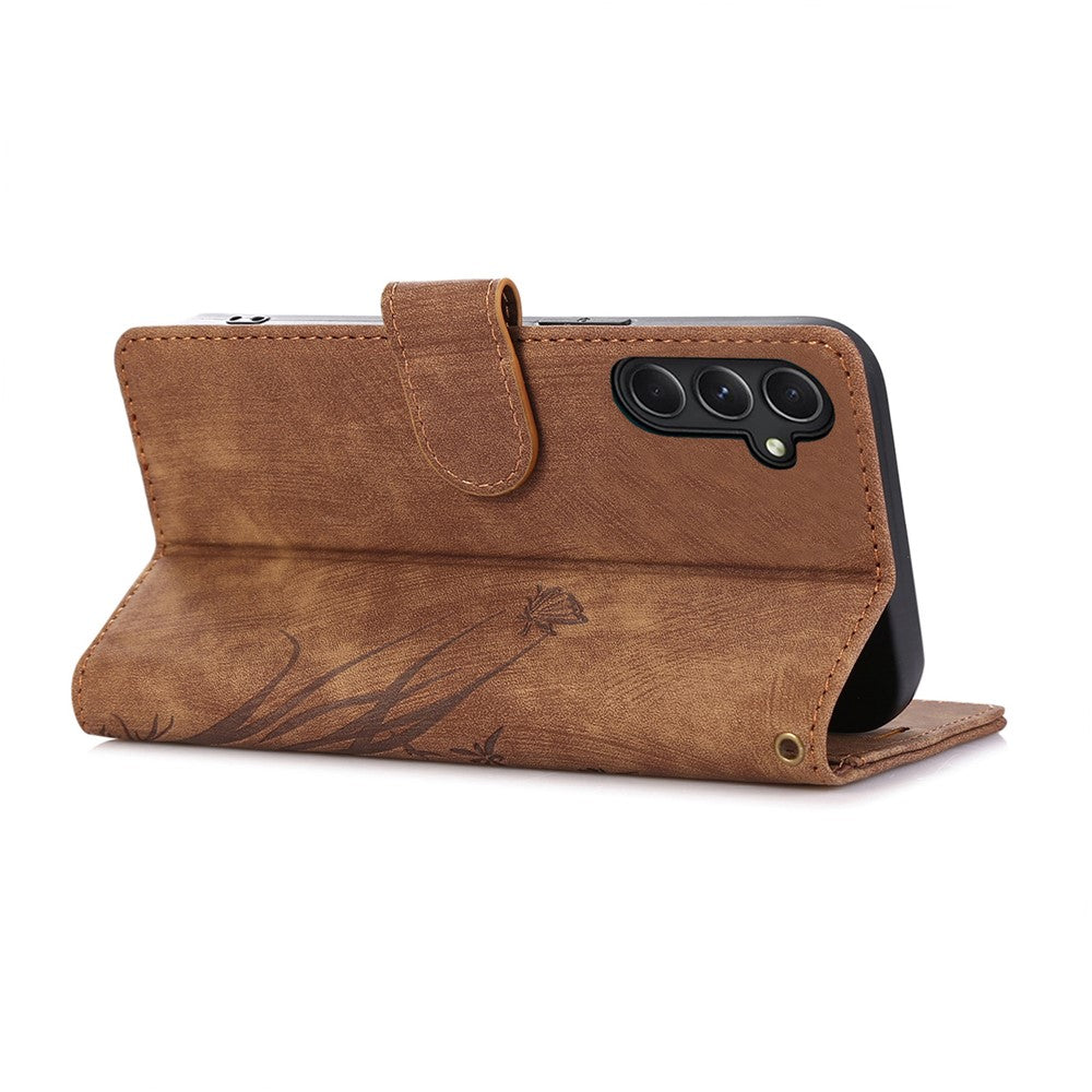 Samsung Galaxy A14 4G / 5G Plånboksfodral Läderfodral Orkidé Fjärilsmönster