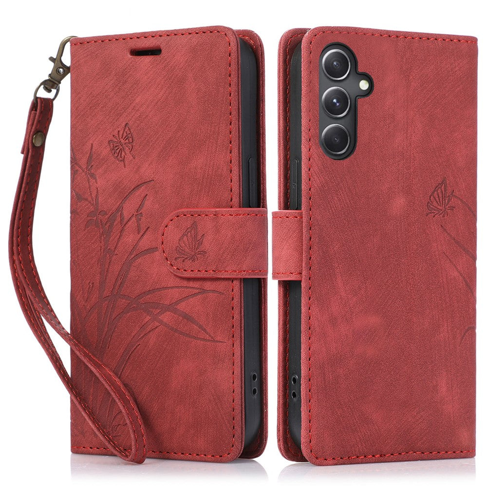 Samsung Galaxy A14 4G / 5G Plånboksfodral Läderfodral Orkidé Fjärilsmönster