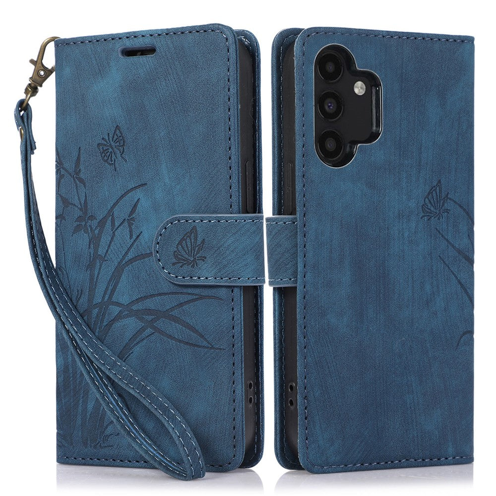 Til Samsung Galaxy A13 4G / 5G Orchid Butterfly Læderpung Etui med Rem