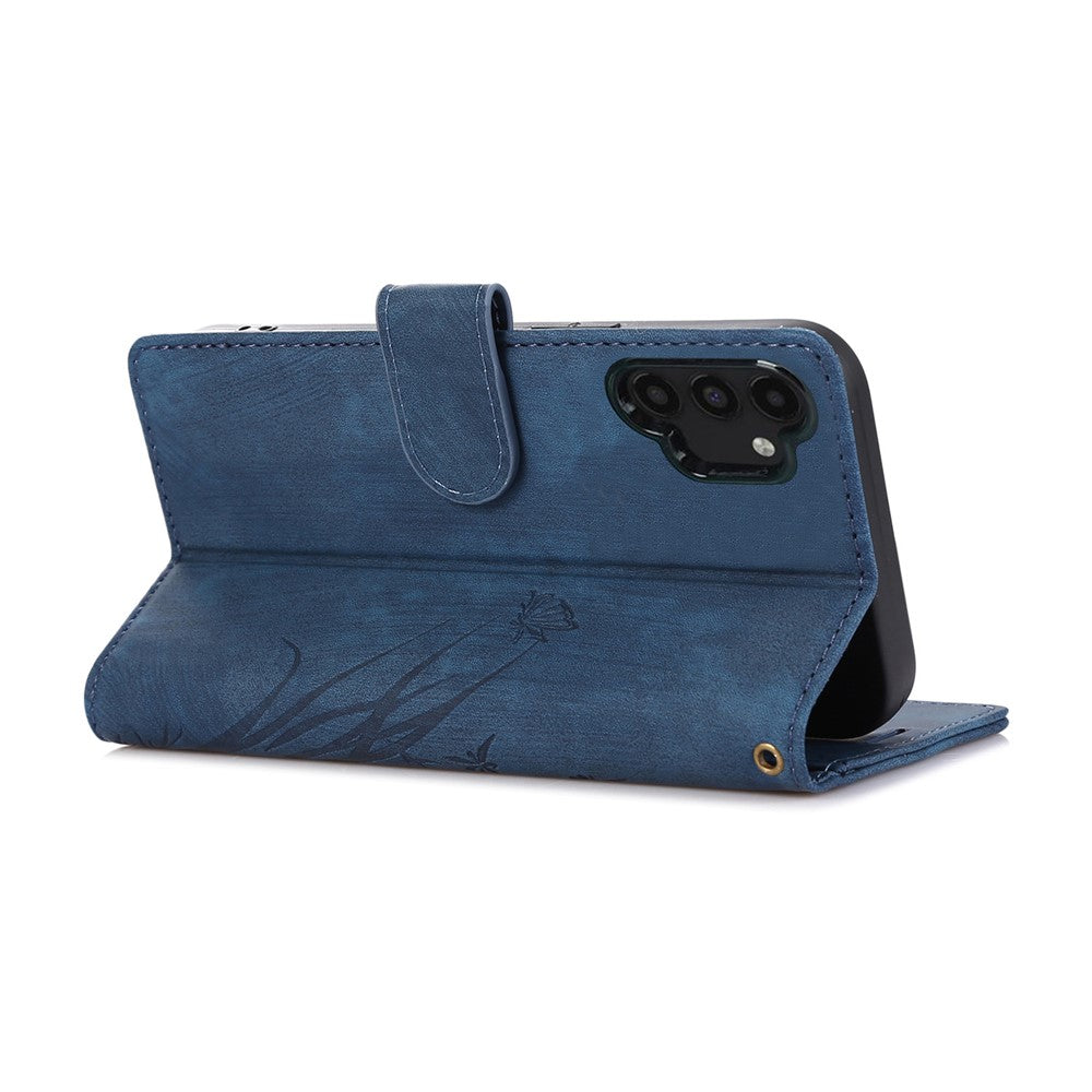 Til Samsung Galaxy A13 4G / 5G Orchid Butterfly Læderpung Etui med Rem