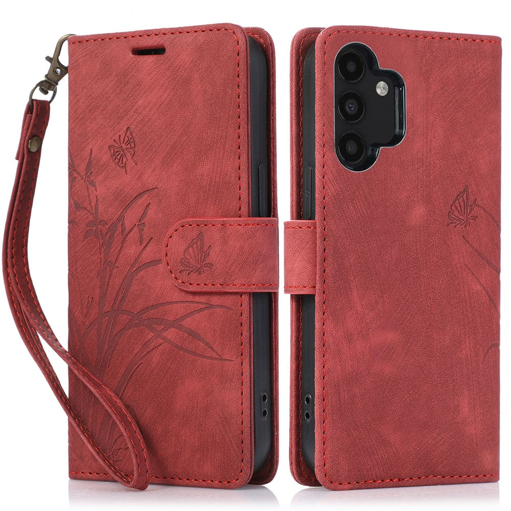 Til Samsung Galaxy A13 4G / 5G Orchid Butterfly Læderpung Etui med Rem