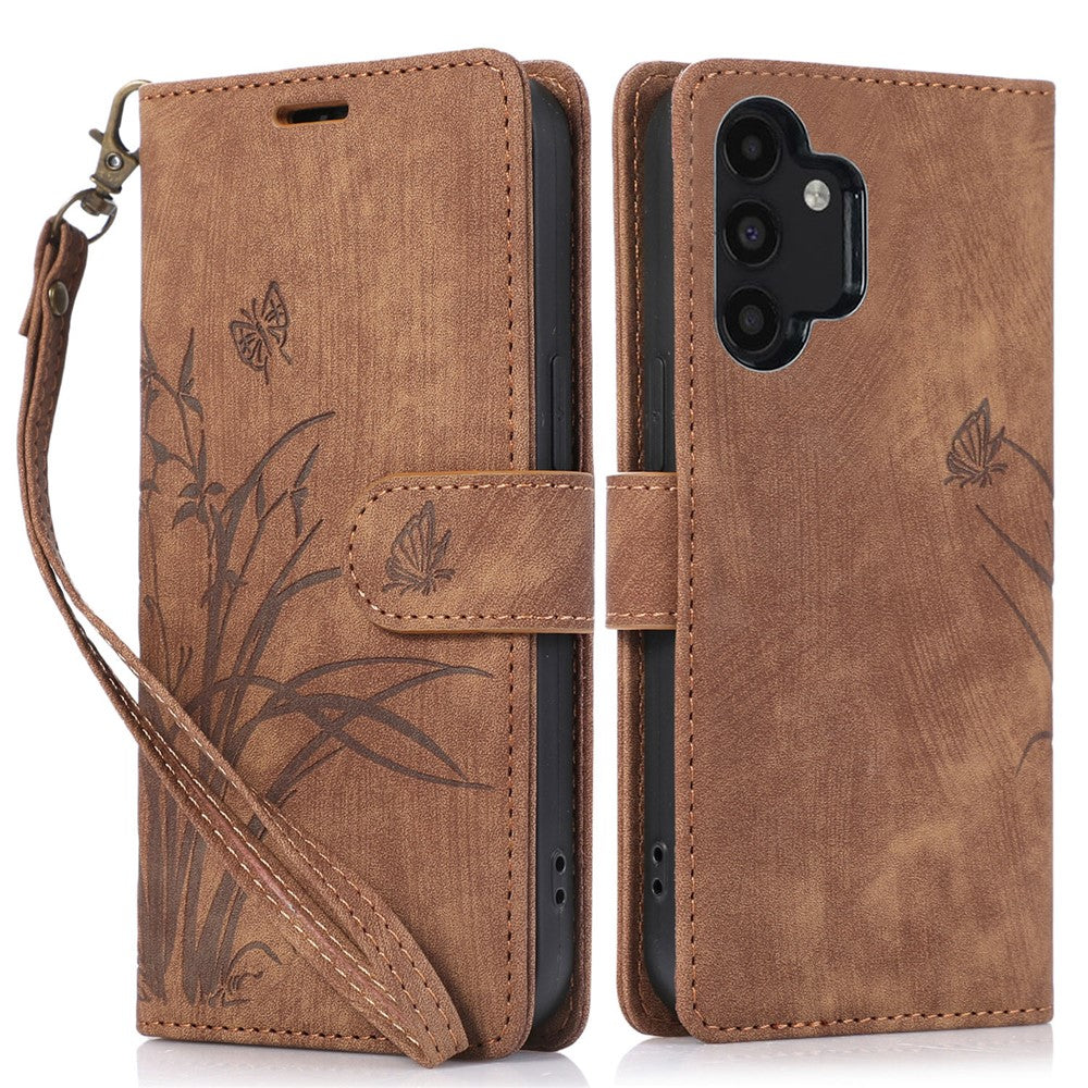 Til Samsung Galaxy A13 4G / 5G Orchid Butterfly Læderpung Etui med Rem