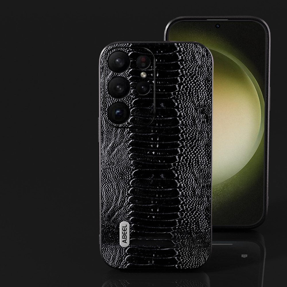 ABEEL Til Samsung Galaxy S24 Ultra Etui med Krokodillemønster Ægte Koskind Slankt Bagcover