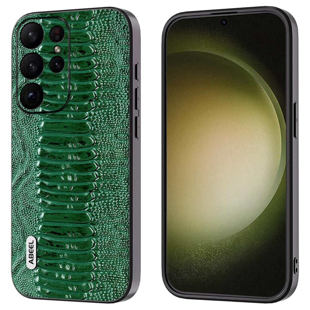 ABEEL Til Samsung Galaxy S24 Ultra Etui med Krokodillemønster Ægte Koskind Slankt Bagcover