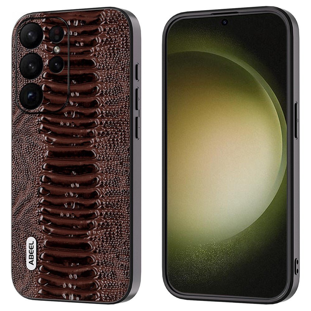 ABEEL Til Samsung Galaxy S24 Ultra Etui med Krokodillemønster Ægte Koskind Slankt Bagcover