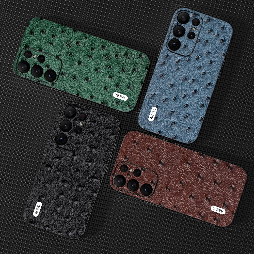 ABEEL For Samsung Galaxy S24 Ultra Case Genuine Cow Leather Ostrich Texture Back Shell Cover