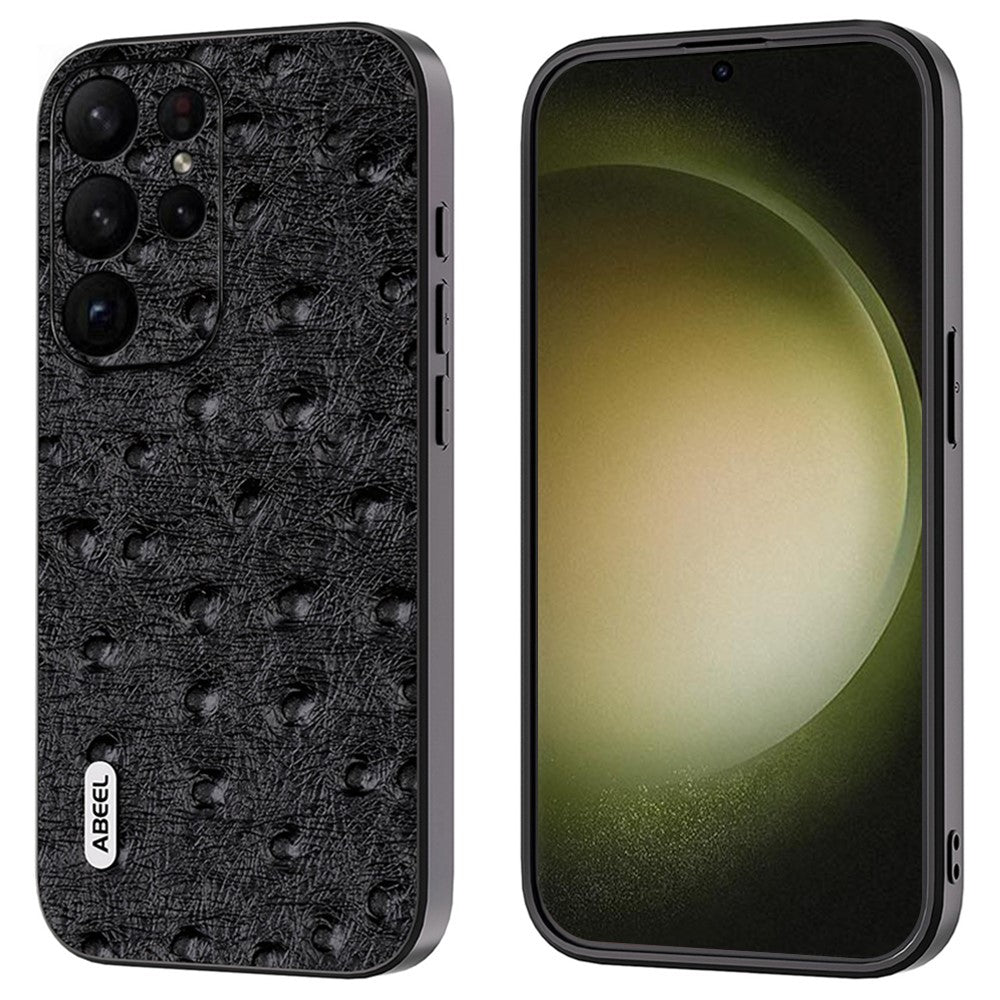 ABEEL For Samsung Galaxy S24 Ultra Case Genuine Cow Leather Ostrich Texture Back Shell Cover