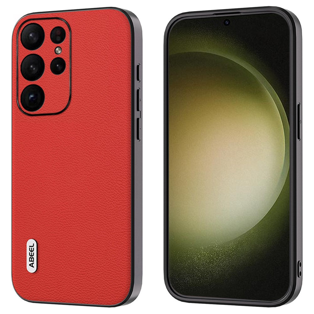 ABEEL Til Samsung Galaxy S24 Ultra Cover Ægte Koskind Litchi Tekstur Bagcover
