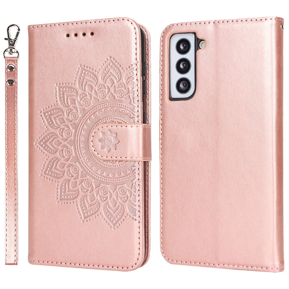 For Samsung Galaxy S21 5G / 4G Cover R61 Texture Leather Stand Shockproof Imprinted Cell Phone Case