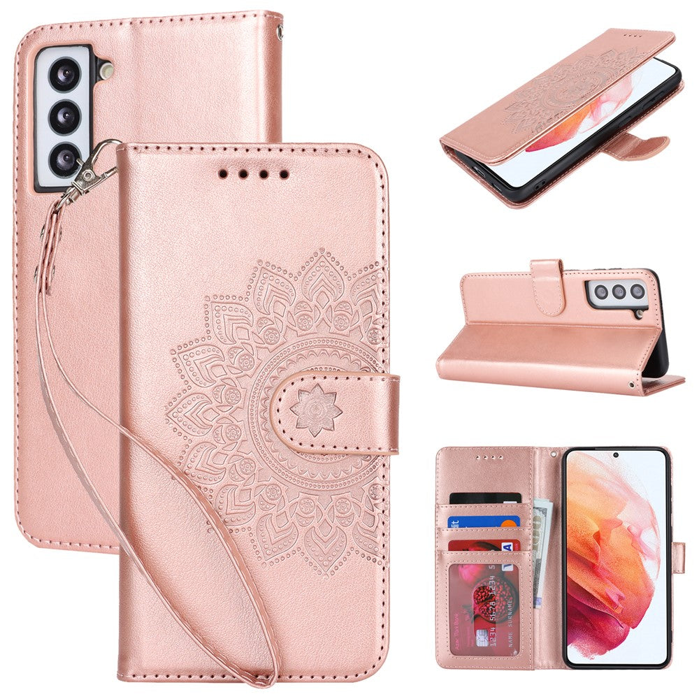 For Samsung Galaxy S21 5G / 4G Cover R61 Texture Leather Stand Shockproof Imprinted Cell Phone Case