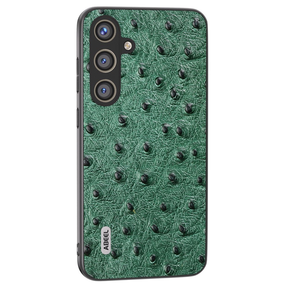 ABEEL til Samsung Galaxy S24+ Ægte Koskindsetui Skridsikkert Strudsemønster Telefoncover