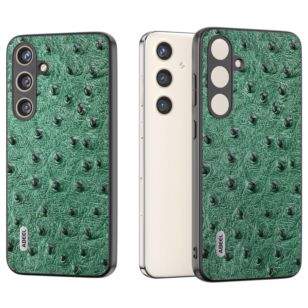 ABEEL til Samsung Galaxy S24+ Ægte Koskindsetui Skridsikkert Strudsemønster Telefoncover