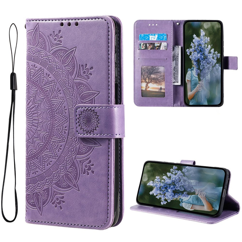 For Xiaomi Redmi K70E 5G / Poco X6 Pro 5G Case PU Leather+TPU Mandala Flower Imprinted Cover with Wrist Strap