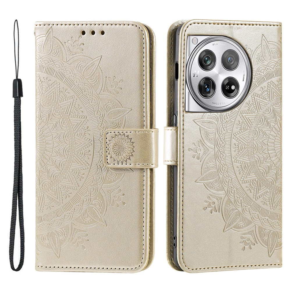 OnePlus 12 5G-magnetisk mobilcover med mandala-blomst, præget PU-læder + TPU