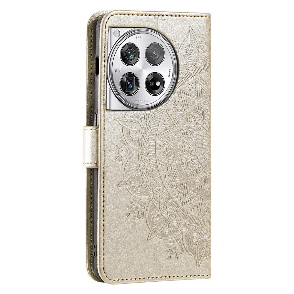 OnePlus 12 5G-magnetisk mobilcover med mandala-blomst, præget PU-læder + TPU