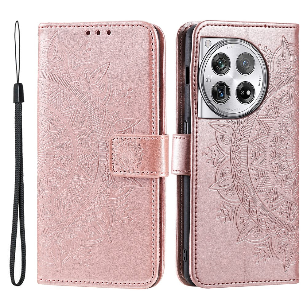 OnePlus 12 5G-magnetisk mobilcover med mandala-blomst, præget PU-læder + TPU