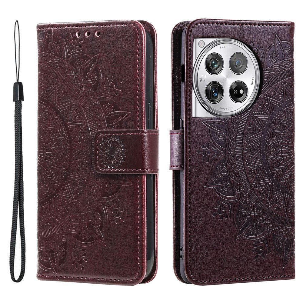 OnePlus 12 5G-magnetisk mobilcover med mandala-blomst, præget PU-læder + TPU