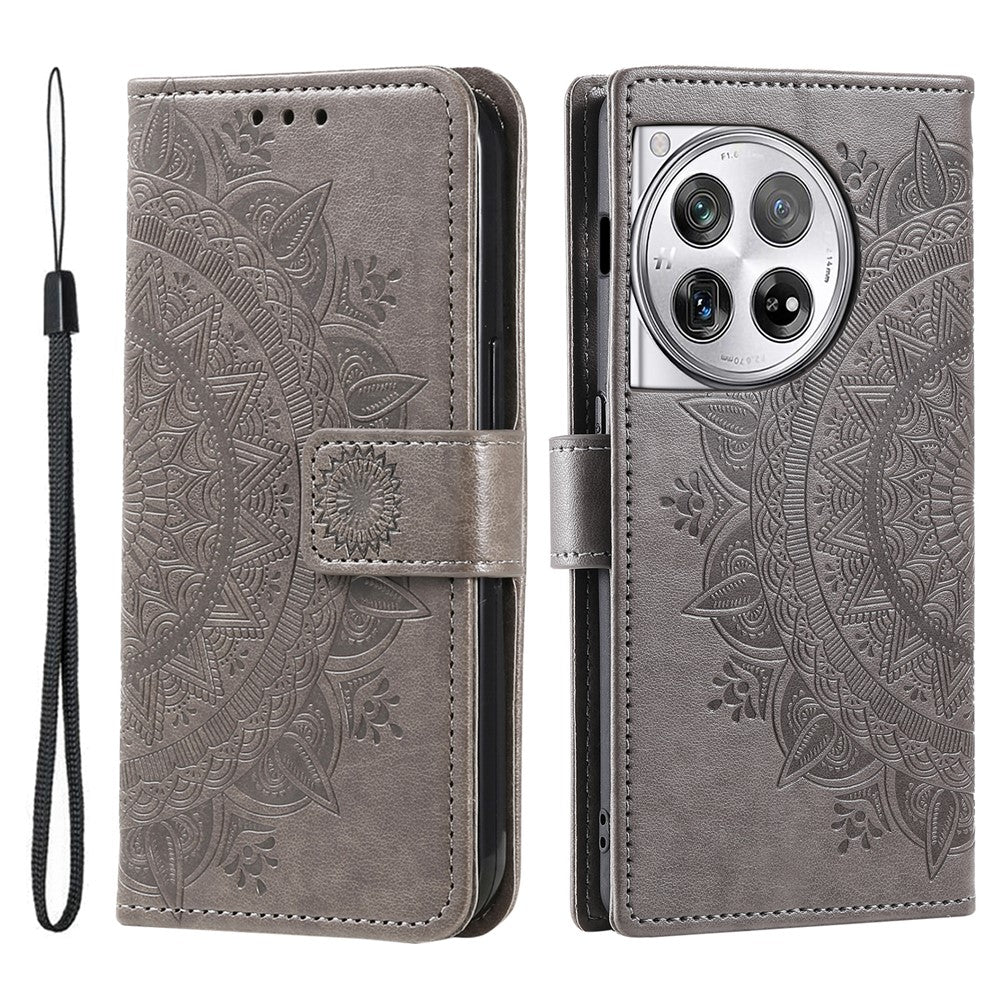 OnePlus 12 5G-magnetisk mobilcover med mandala-blomst, præget PU-læder + TPU