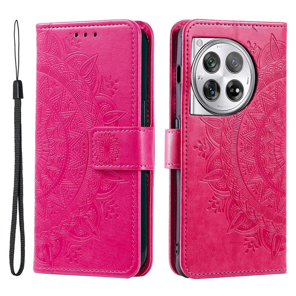 OnePlus 12 5G-magnetisk mobilcover med mandala-blomst, præget PU-læder + TPU