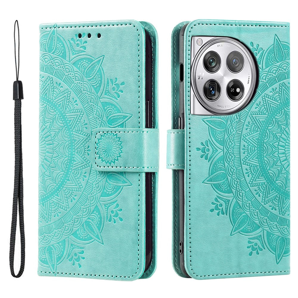 OnePlus 12 5G-magnetisk mobilcover med mandala-blomst, præget PU-læder + TPU