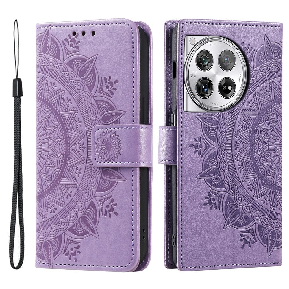 OnePlus 12 5G-magnetisk mobilcover med mandala-blomst, præget PU-læder + TPU