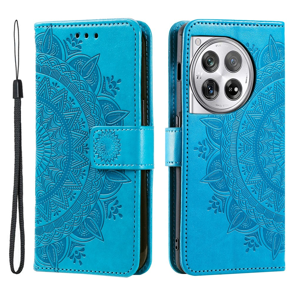 OnePlus 12 5G-magnetisk mobilcover med mandala-blomst, præget PU-læder + TPU