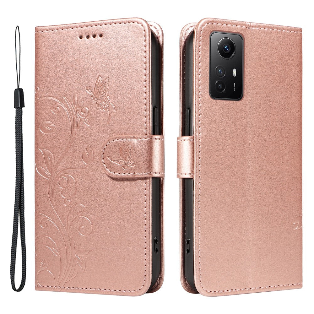 Xiaomi Redmi Note 12S 4G / Note 11 4G (Qualcomm) / Note 11S 4G PU-läderfodral Blommönster Plånboksfodral med stativ och rem