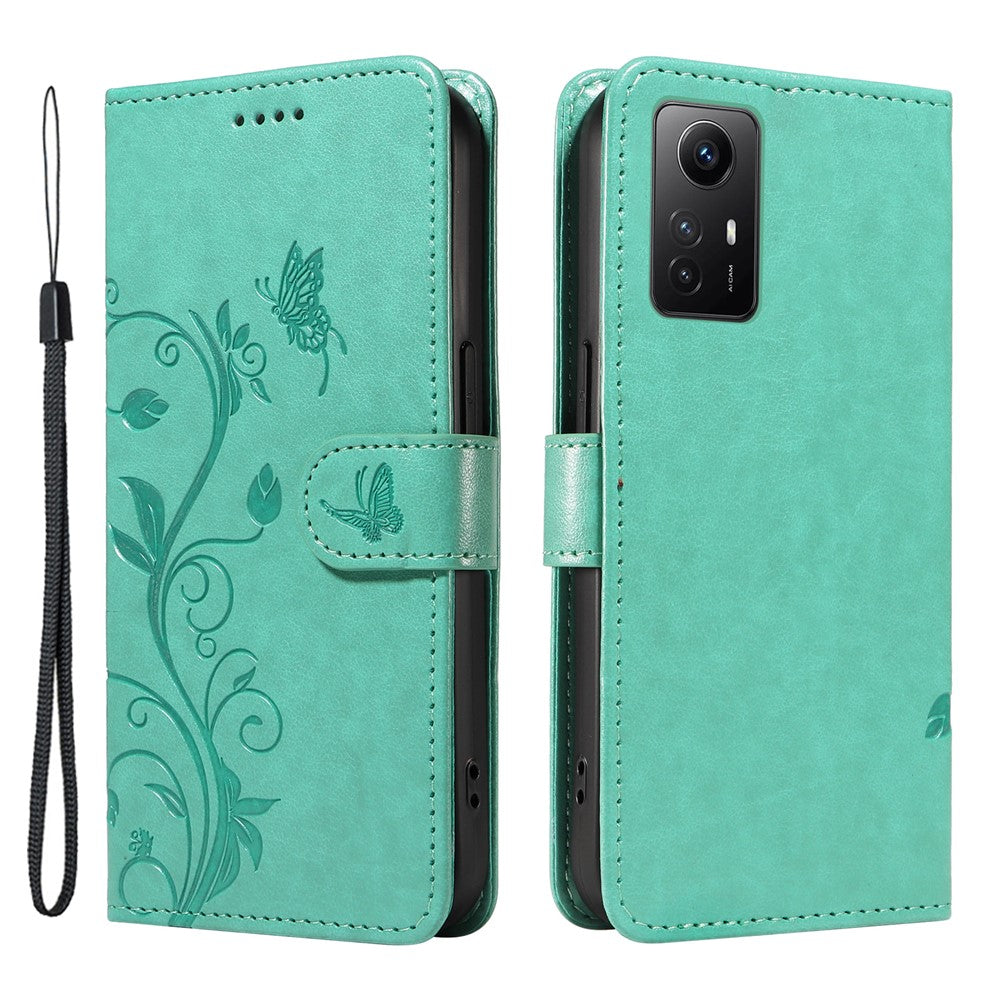 Xiaomi Redmi Note 12S 4G / Note 11 4G (Qualcomm) / Note 11S 4G PU-läderfodral Blommönster Plånboksfodral med stativ och rem