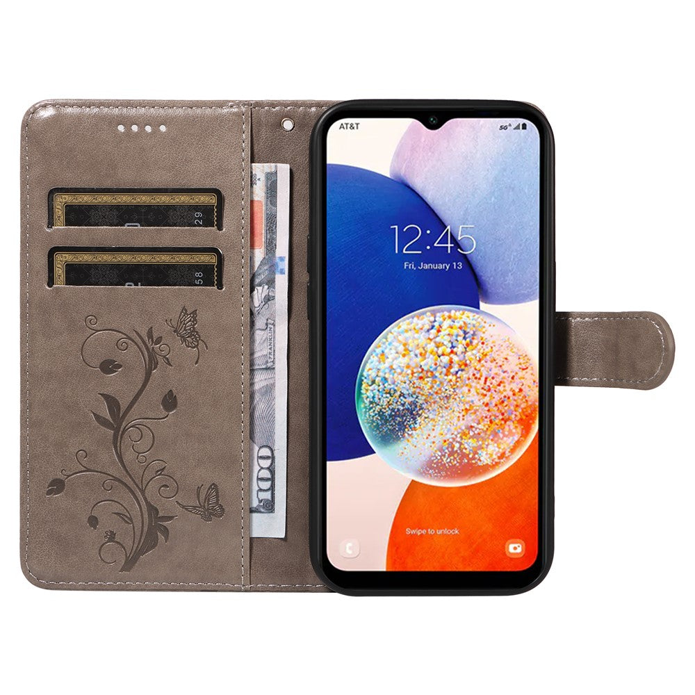 For Samsung Galaxy S23 FE PU Leather Cases Flower Pattern Wallet Stand Phone Cover with Strap