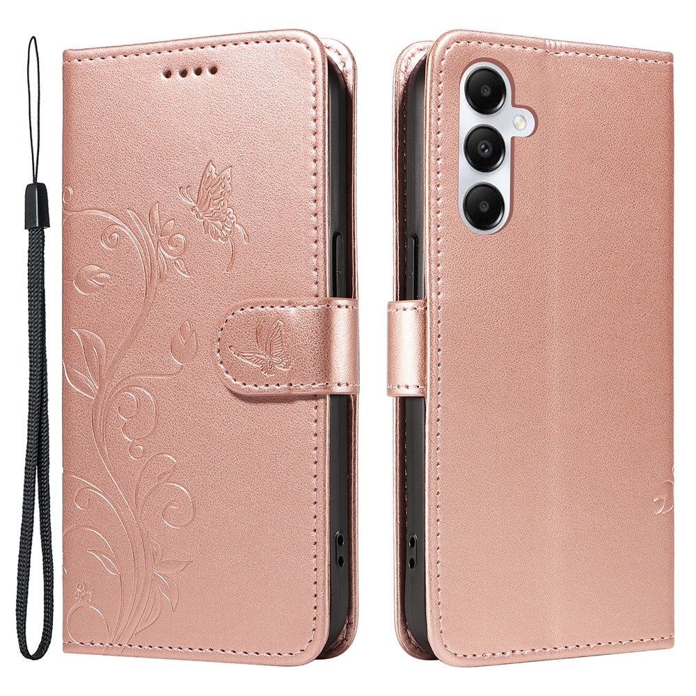 For Samsung Galaxy A05s 4G PU Leather Cases Flower Pattern Wallet Stand Phone Cover with Strap