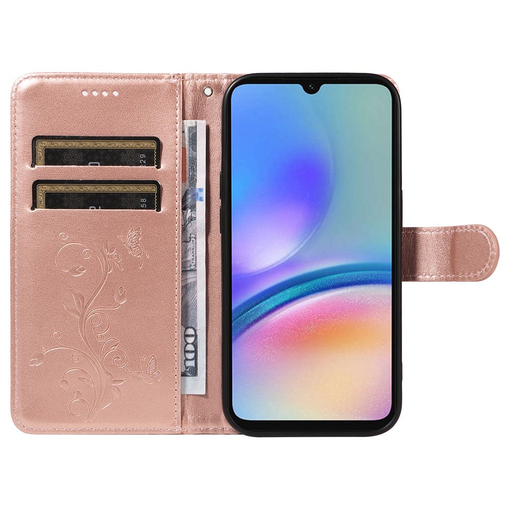 For Samsung Galaxy A05s 4G PU Leather Cases Flower Pattern Wallet Stand Phone Cover with Strap