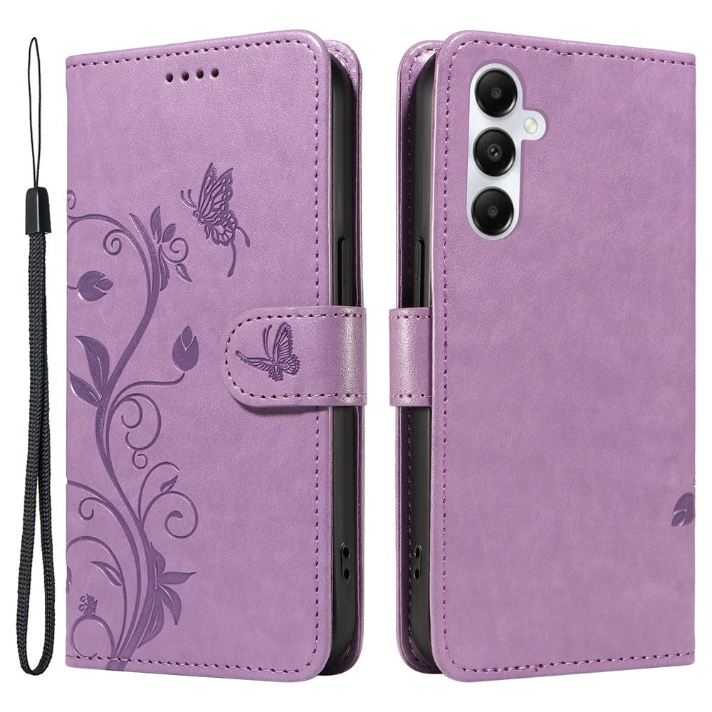 For Samsung Galaxy A05s 4G PU Leather Cases Flower Pattern Wallet Stand Phone Cover with Strap