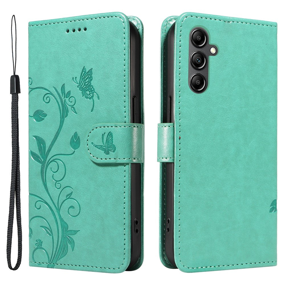 For Samsung Galaxy A15 5G PU Leather Cases Flower Pattern Wallet Stand Phone Cover with Strap