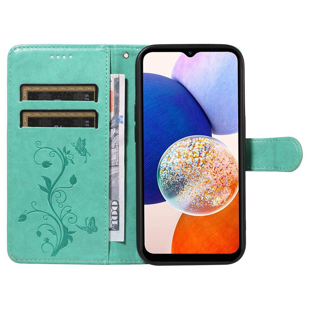 For Samsung Galaxy A15 5G PU Leather Cases Flower Pattern Wallet Stand Phone Cover with Strap