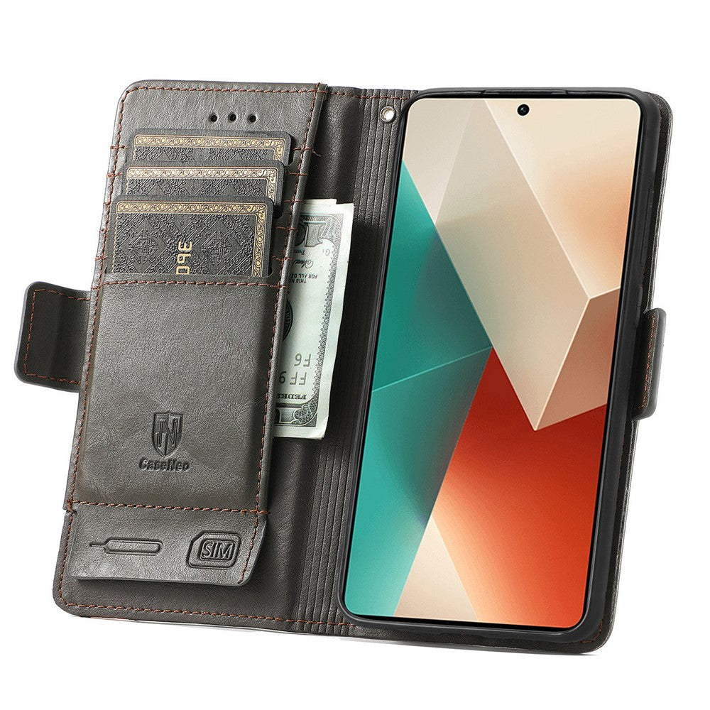 Xiaomi Redmi Note 13 5G mobilskal CASENEO PU-läderfodral med stativ och RFID-blockerande plånbok