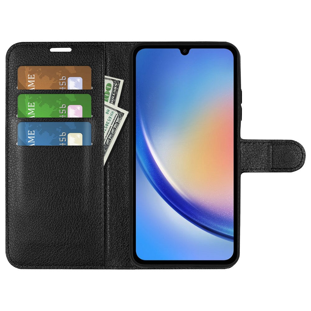 Til Samsung Galaxy A35 5G Litchi tekstur pung etui PU læder telefon stander cover