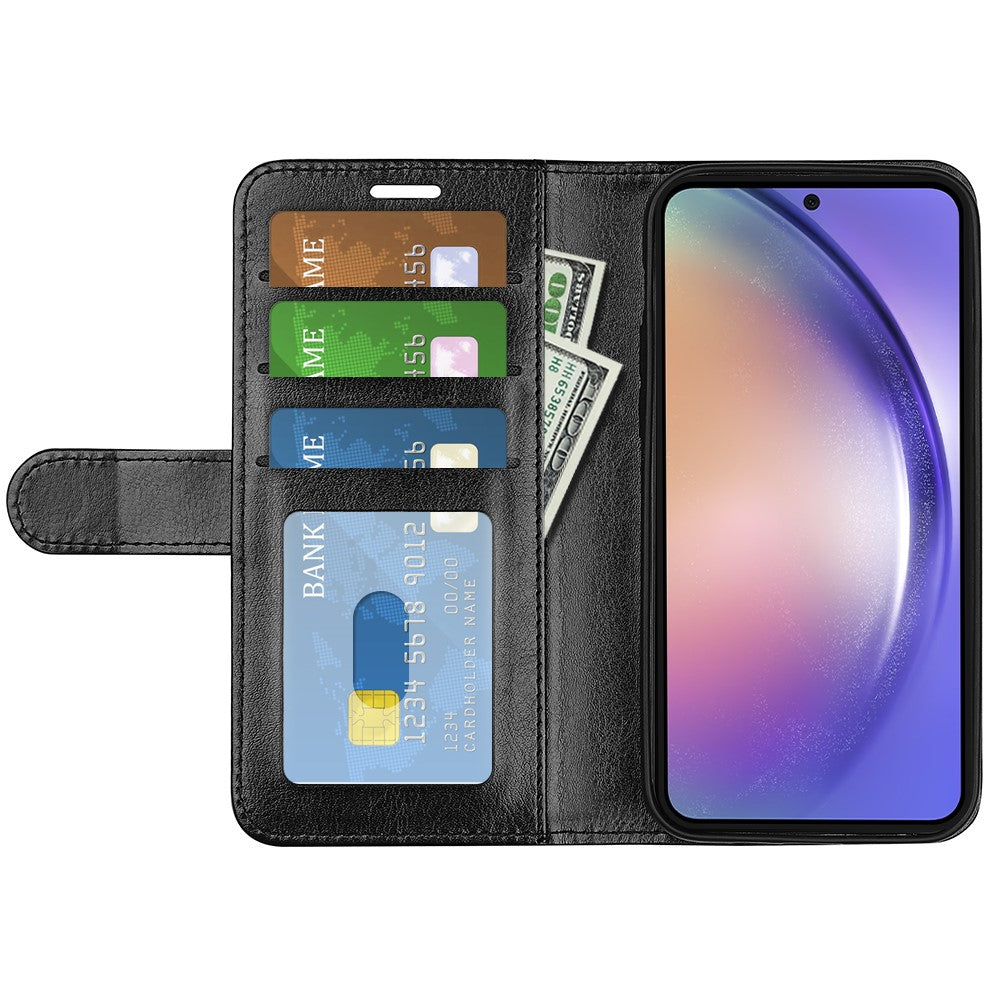 Til Samsung Galaxy A55 5G Flip PU Læder Cover Pung Telefoncover Crazy Horse Tekstur