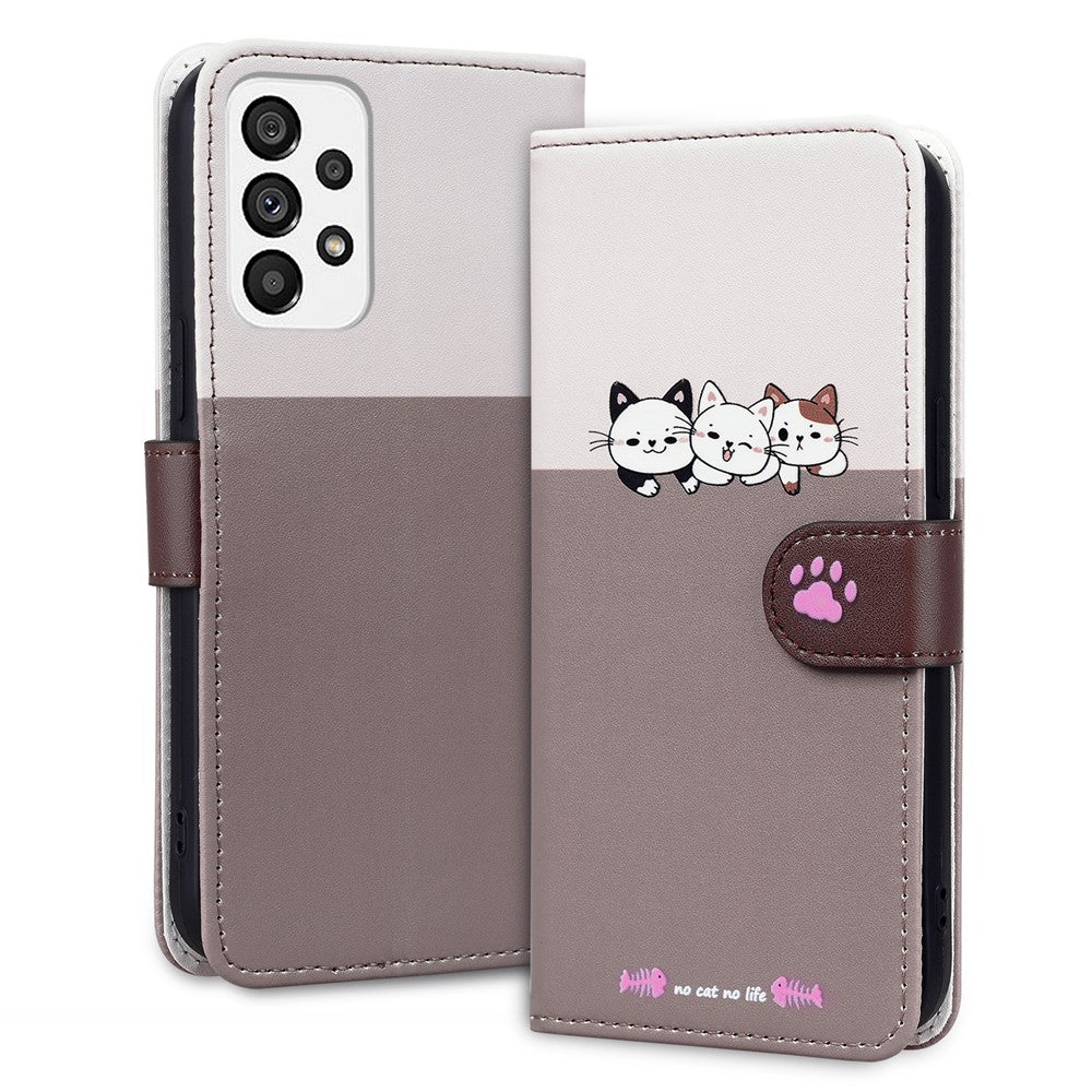 Cartoon Pet Series for Samsung Galaxy A73 5G Wallet Phone Case Leather Flip Cover