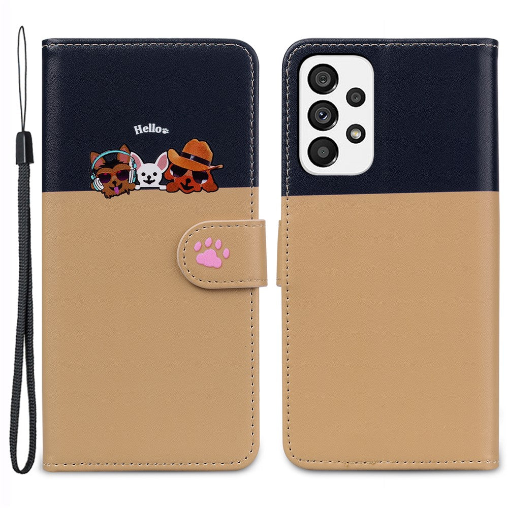 Cartoon Pet Series for Samsung Galaxy A73 5G Wallet Phone Case Leather Flip Cover