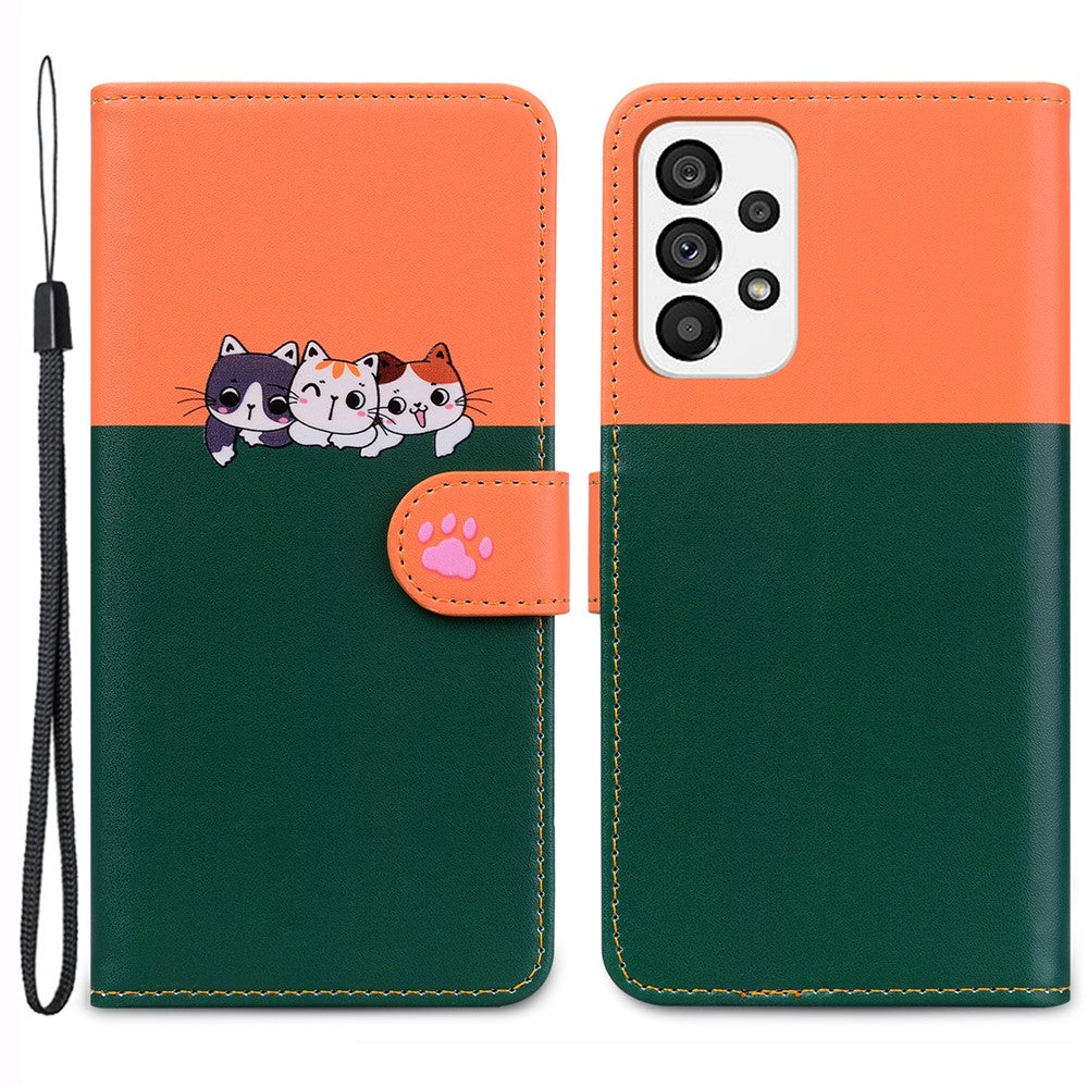 Cartoon Pet Series for Samsung Galaxy A73 5G Wallet Phone Case Leather Flip Cover
