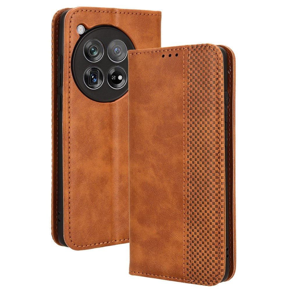 OnePlus 12 5G Retro Texture Phone Shell Plånboksfodral PU Läder Stativskydd