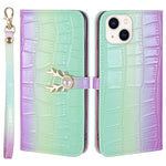 For iPhone 14 Plus Wallet Case Gradient Crocodile Texture Protective Phone Cover