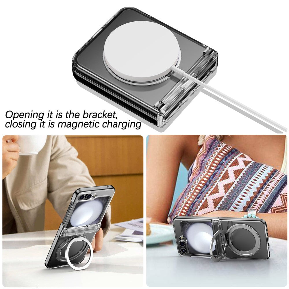 For Samsung Galaxy Z Flip5 5G Rotatable Ring Cover Hard PC Back Magnetic Phone Case