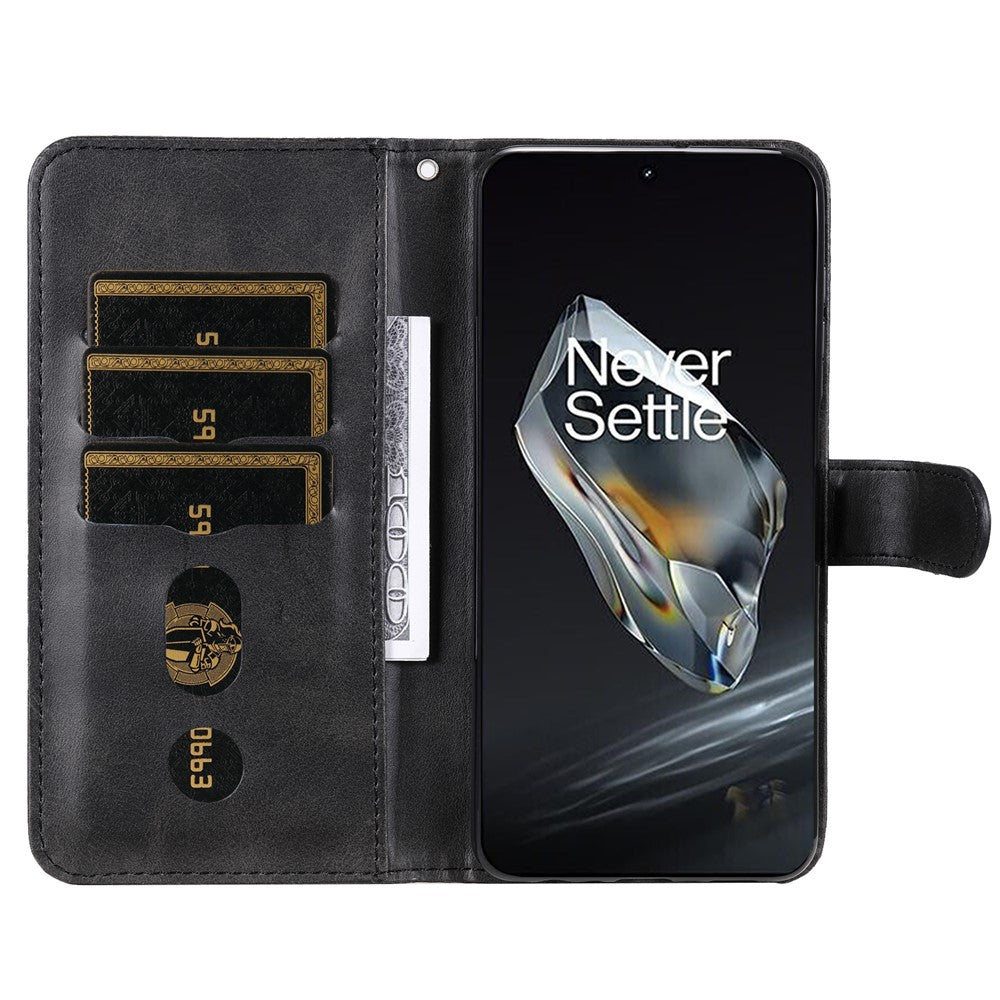 Til OnePlus 12 5G Cover med Lynlåslomme, Kortholder og Stander, Kalveskindtekstur, Telefonlædercover