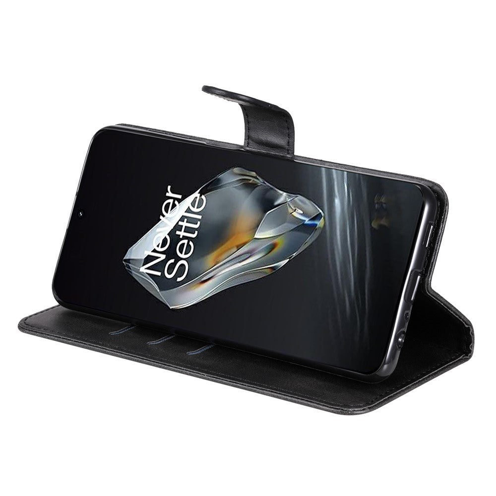 Til OnePlus 12 5G Cover med Lynlåslomme, Kortholder og Stander, Kalveskindtekstur, Telefonlædercover