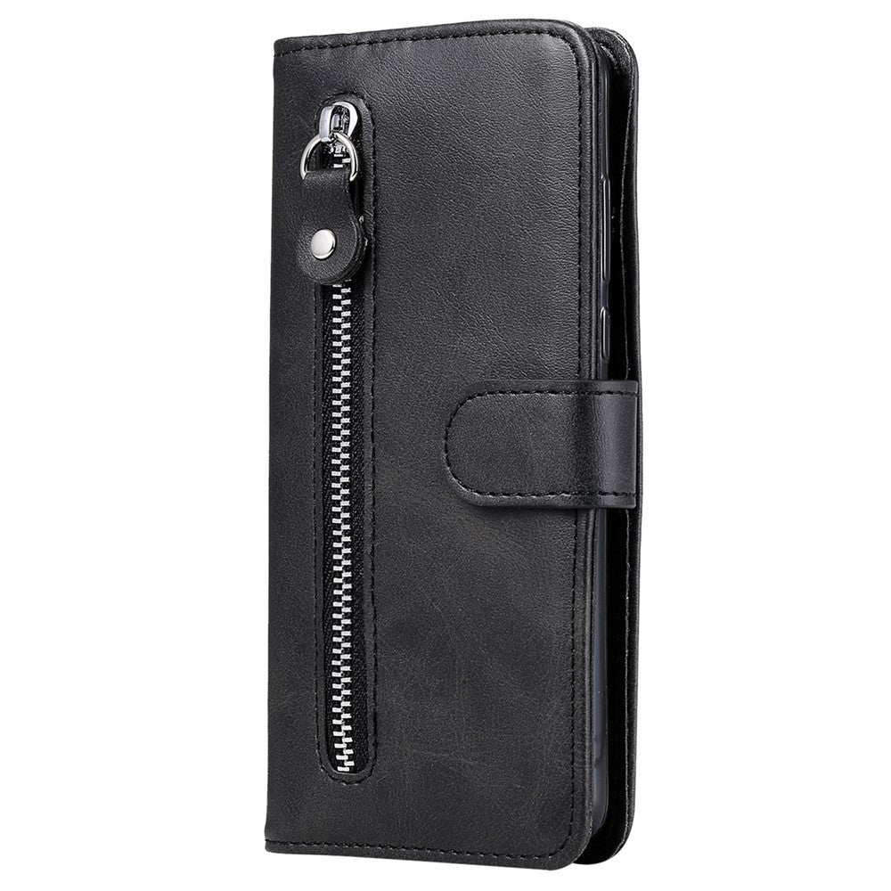Til OnePlus 12 5G Cover med Lynlåslomme, Kortholder og Stander, Kalveskindtekstur, Telefonlædercover